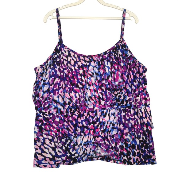 Jamaica Bay Other - Jamaica Bay Tankini Top Women 16 Purple Pink Blue Ruffle Leopard Print Polyester